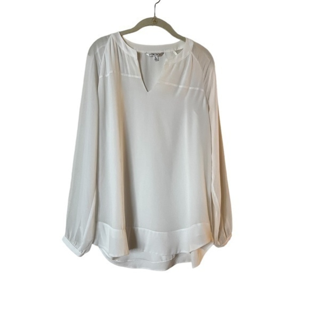 CAbi Style 118 Sheer Long Sleeves Collarless Raglan Ivory White V-Neck Blouse